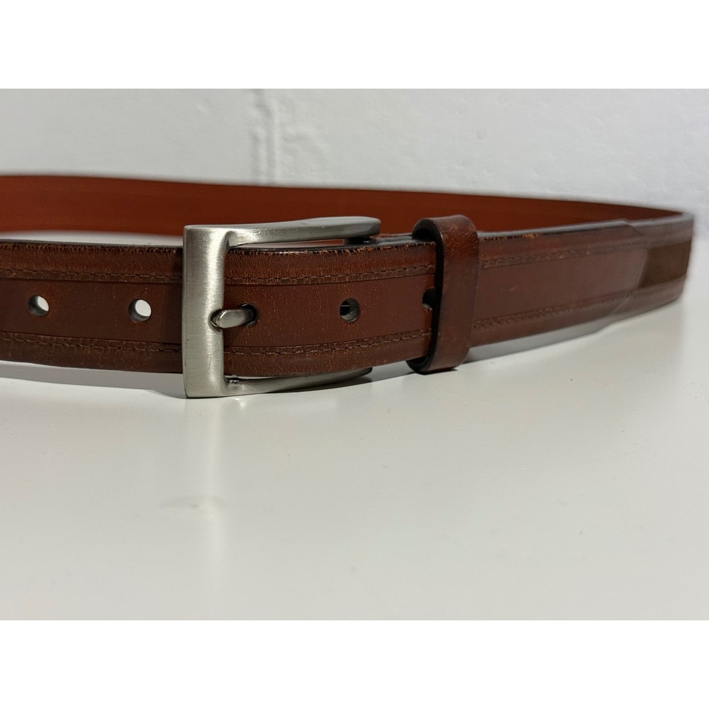 Daniel Cremieux Mens Suede Inlay Leather Belt 40 Brown Silver Buckle Classic